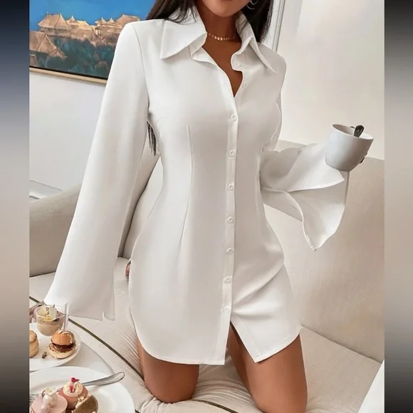 green emerald velvet dress Chouyatou Women's Casual Long Sleeve Button Down Shirt Dress Elegant P   CHOUYATOU